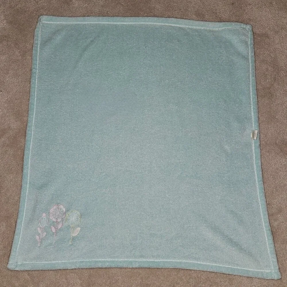 Circo Blue Flowers Fleece Baby Blanket Yellow Aqua Pink White 27x29